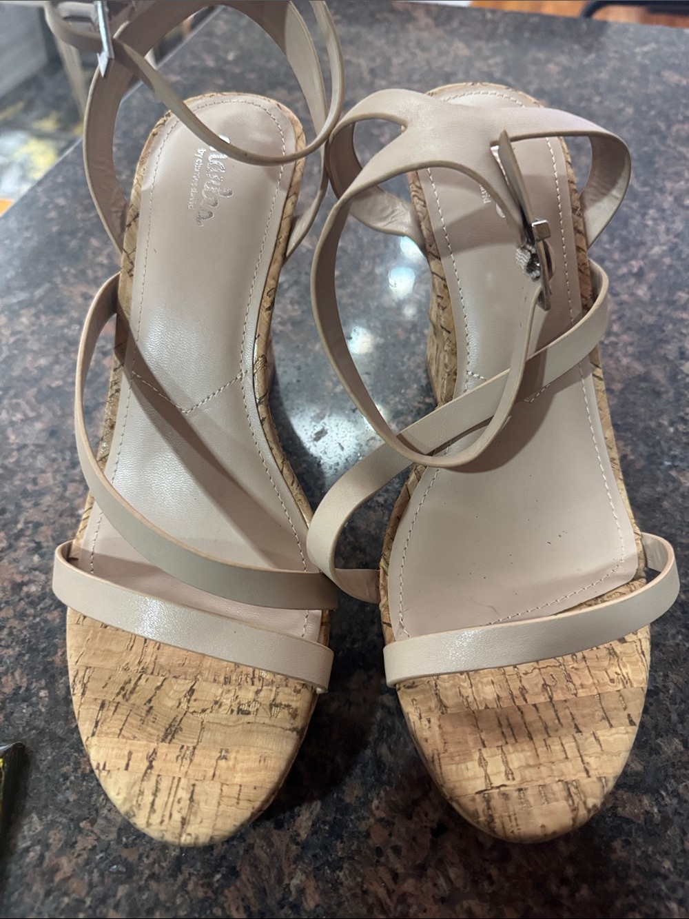 Charles David Nude Beige Cork Wedge Sandals size 11